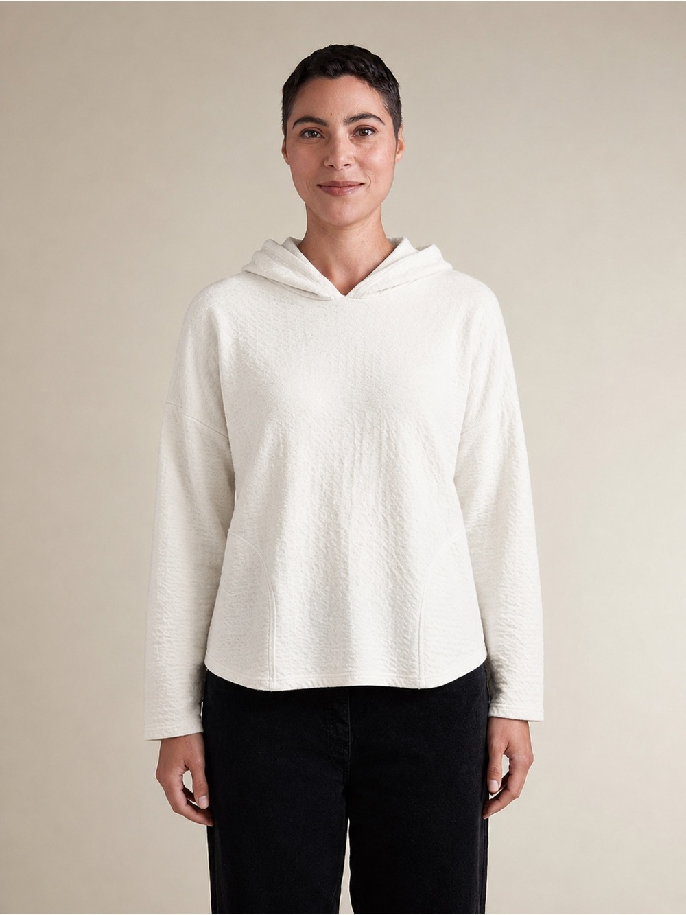 Cut Loose Women’s Hoodie Cotton Double Knit Textured Cream Sweatshirt Small ♥️